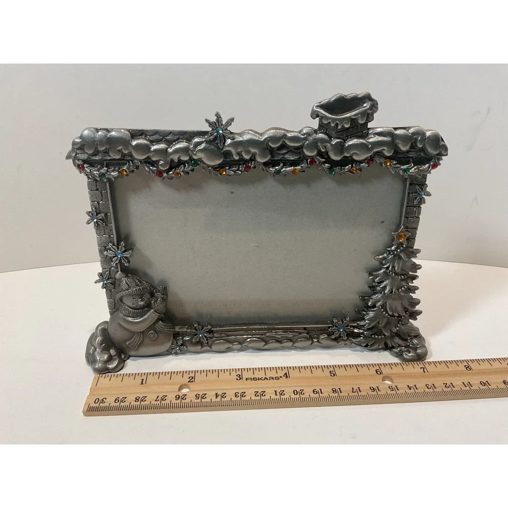 4X6 Metal Footed Christmas‎ Snowman Tree Chimney Photo Frame Tabletop Decor